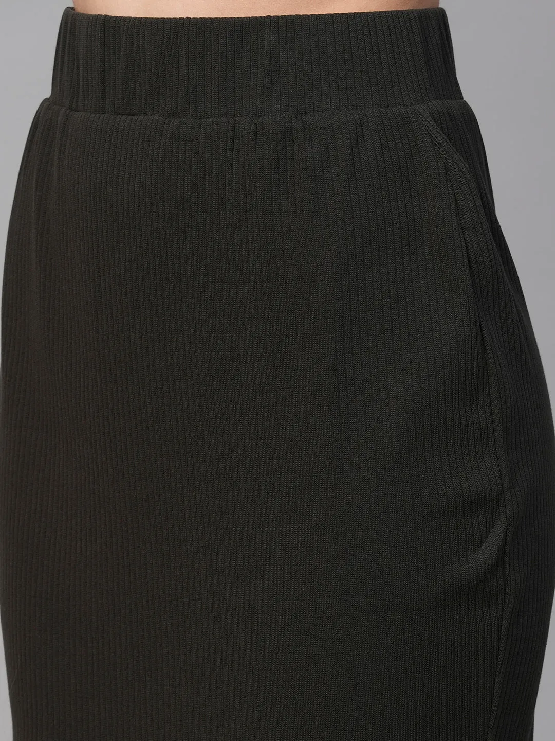 Women's Grey Cotton Elastane Slim Fit Knit Skirt