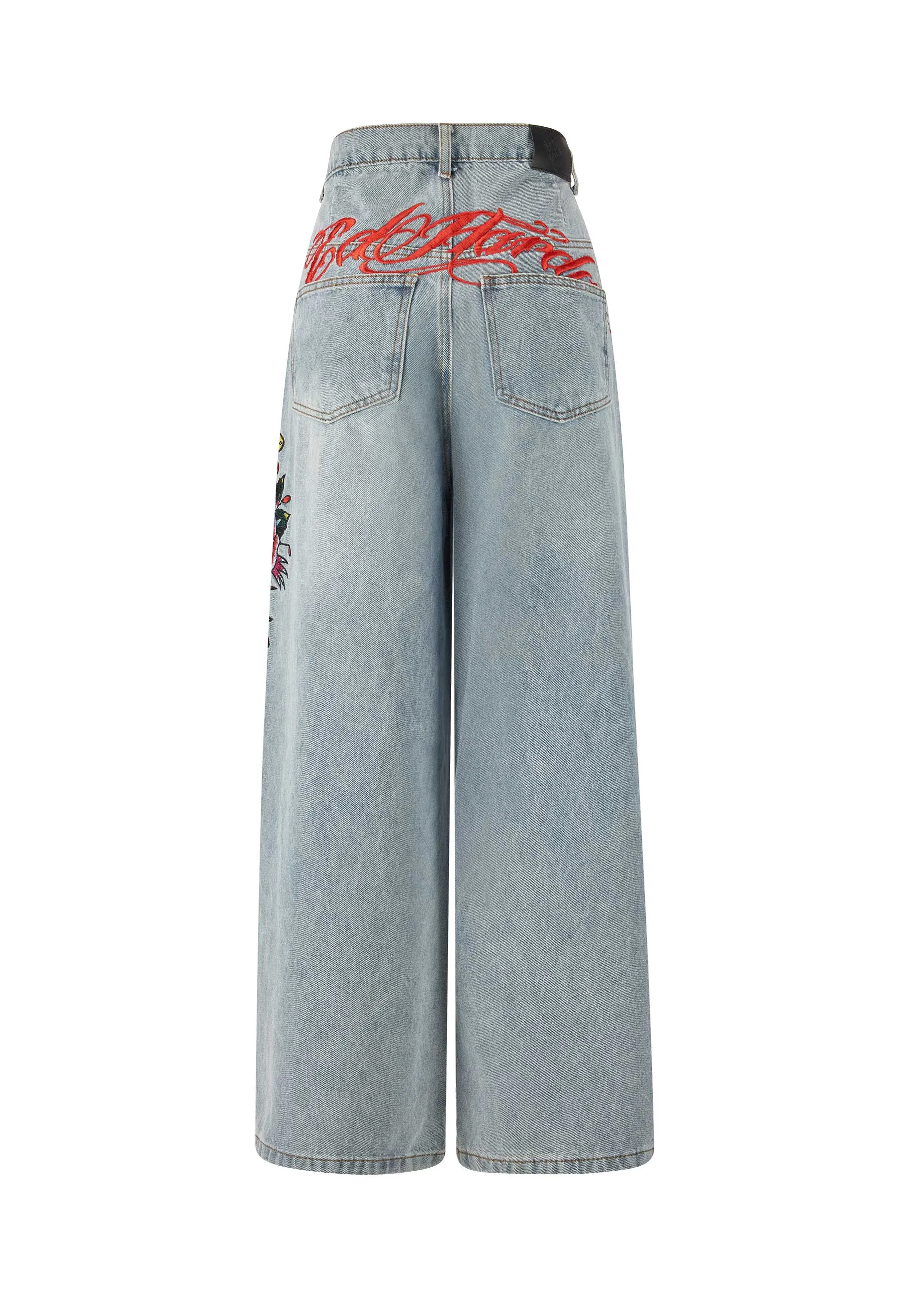 Womens Love Kills Xtra Oversized Denim Trousers Jeans - Bleach