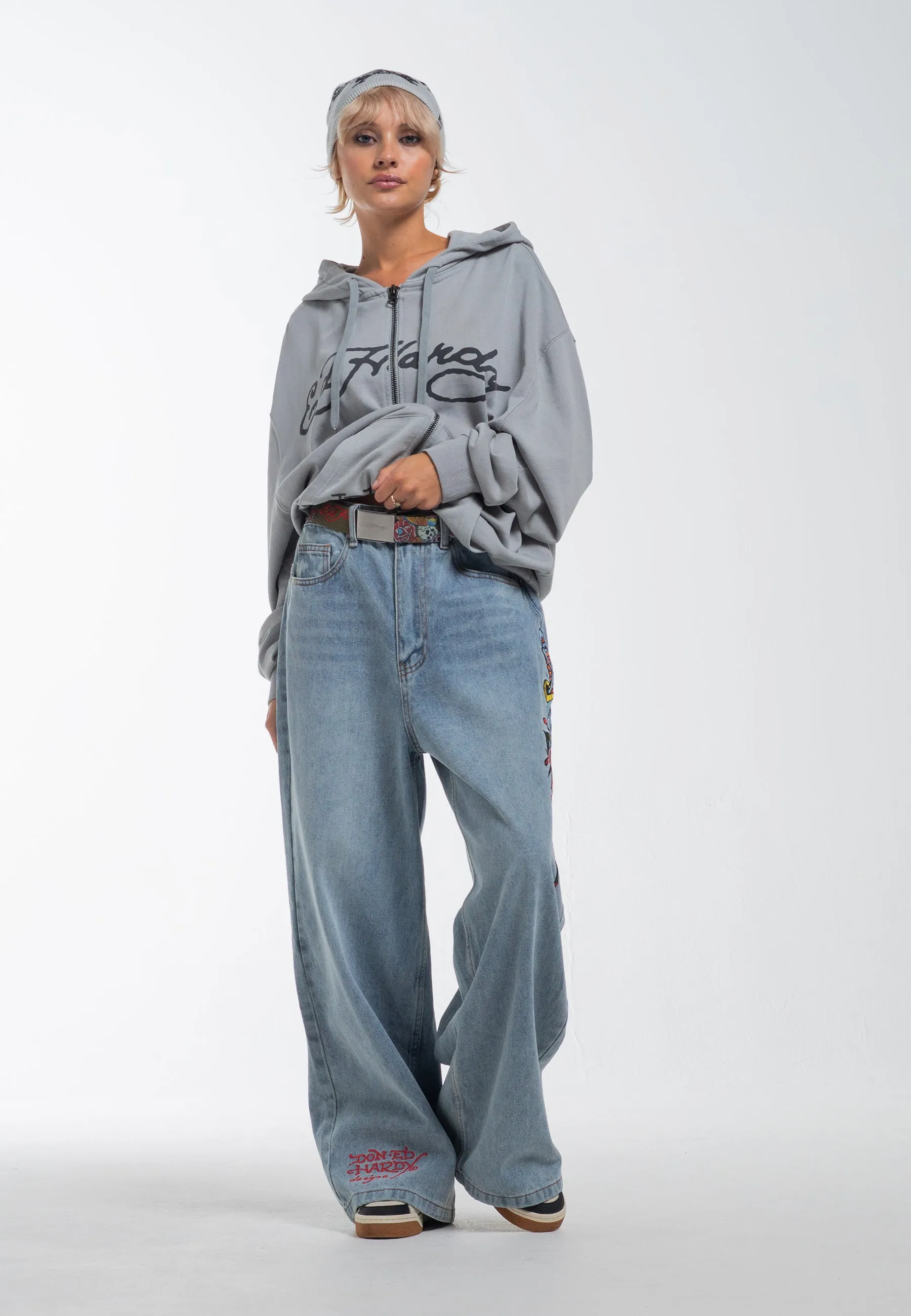 Womens Love Kills Xtra Oversized Denim Trousers Jeans - Bleach