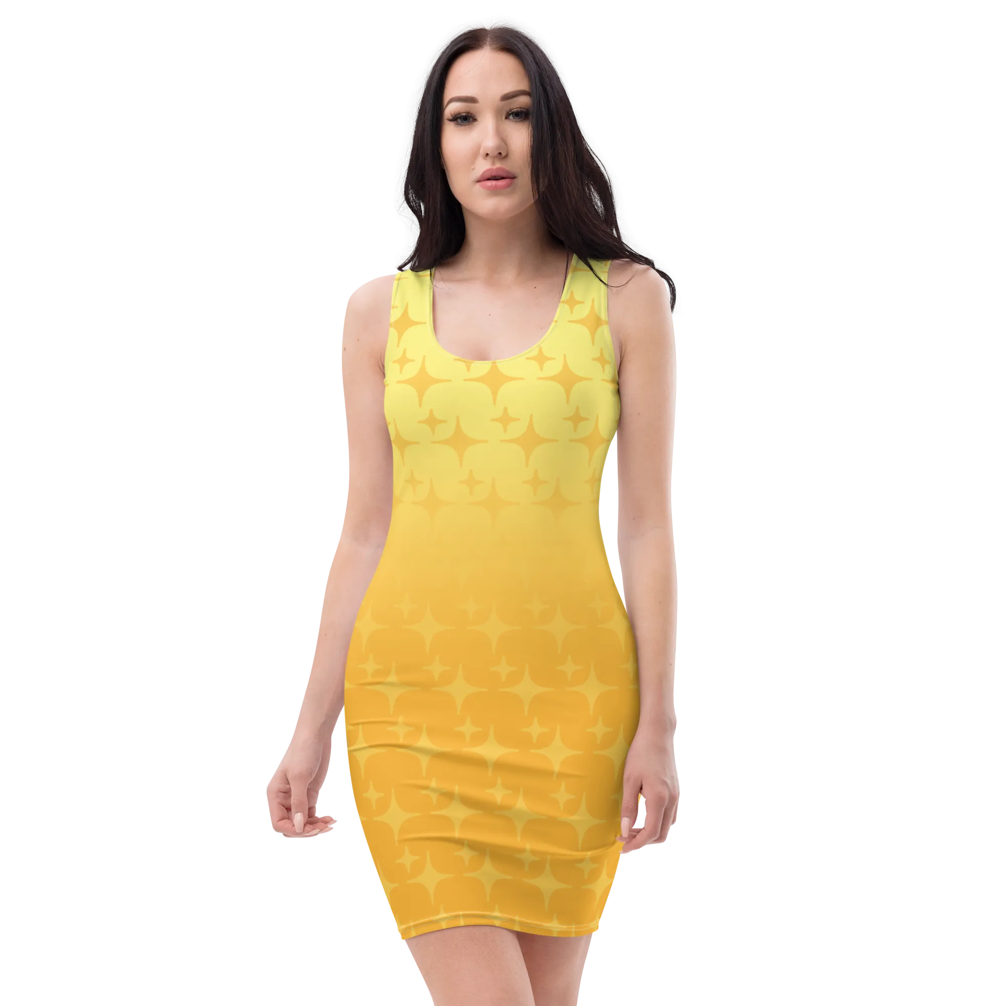 Yellow Ghost Sparkle Bodycon Tank Dress (Adult XS-XL)